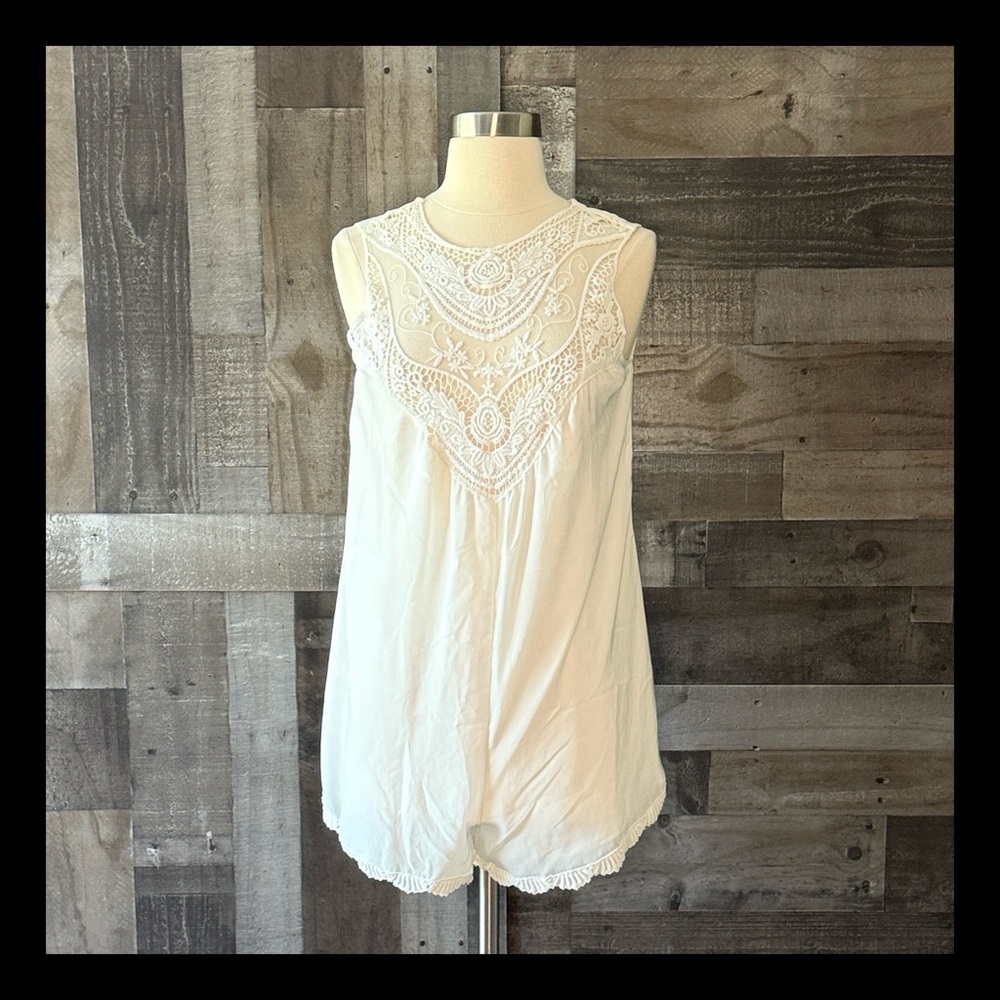 Women's White Lace Yoke Romper